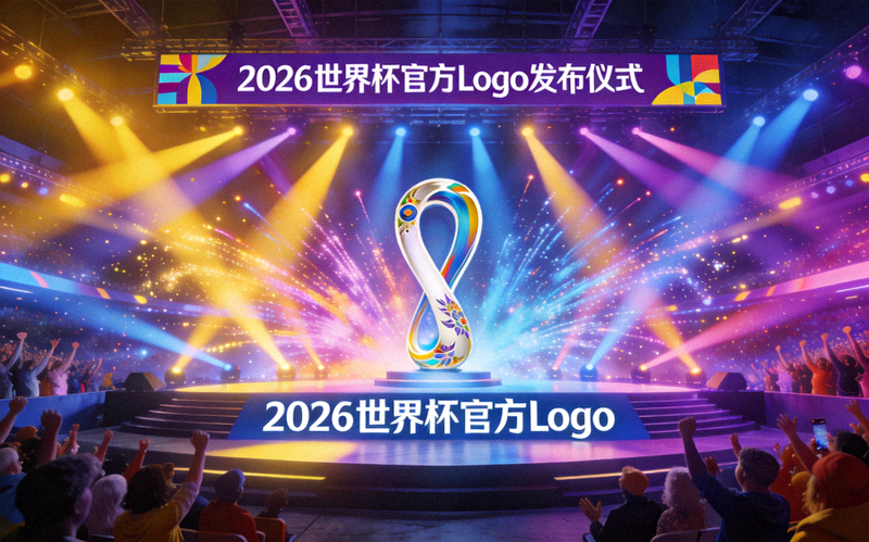 2026年世界杯官方Logo发布仪式现场，绚丽的灯光秀